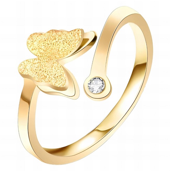 Cubic zirconia 18 karat gold over stainless BUTTERFLY ring - Picture 1 of 1